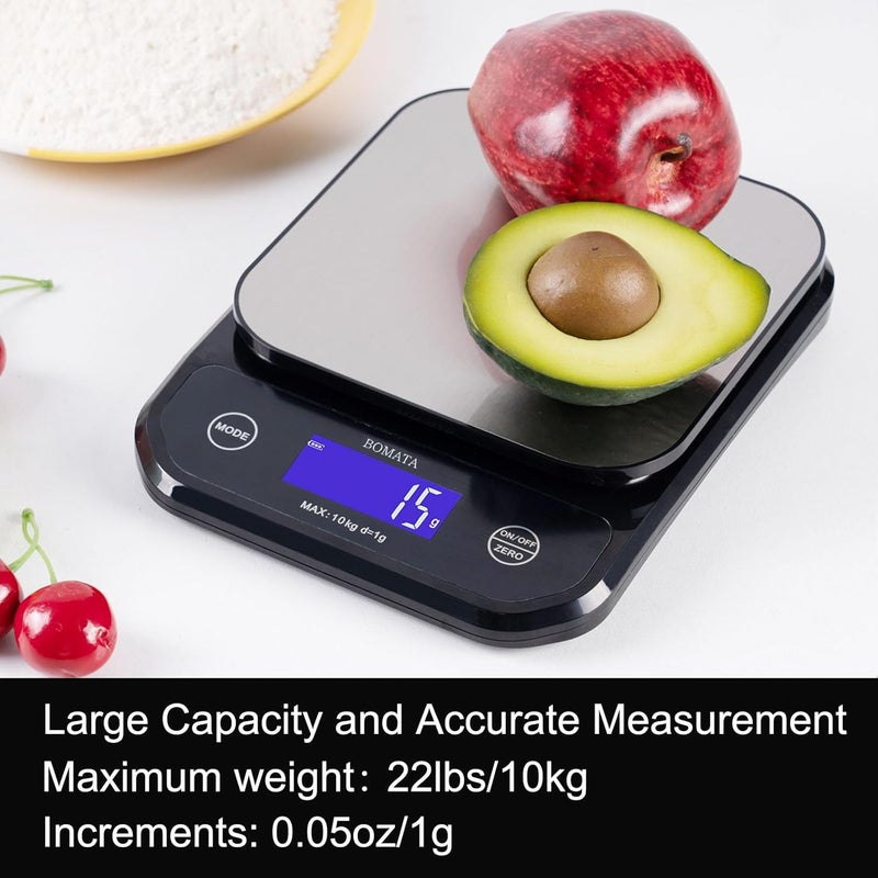 BOMATA IPX7 Waterproof Food Scale, 22lb/10kg, USB Rechargeable, Submersible, Ounces and Grams for Cooking Baking Weight Loss, 0.05oz/1g Precise Graduation, Wide Viewing Angle LCD, Stainless Steel - Image 4